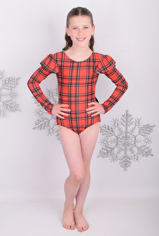 Tartan Flutter Sleeve Leotard